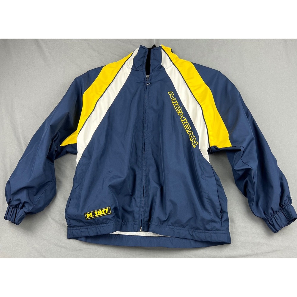 Michigan Starter Jacket Kids Small 8/10 Navy Blue Yellow Windbreaker Excellent